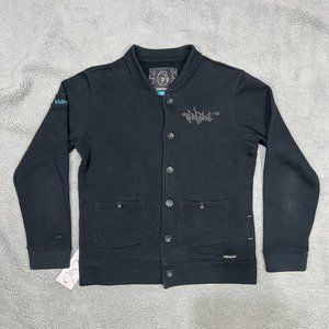 Kidrobot Sweater Mens Small Black Button Up Fleece Jacket Cardigan Vintage Y2K 2